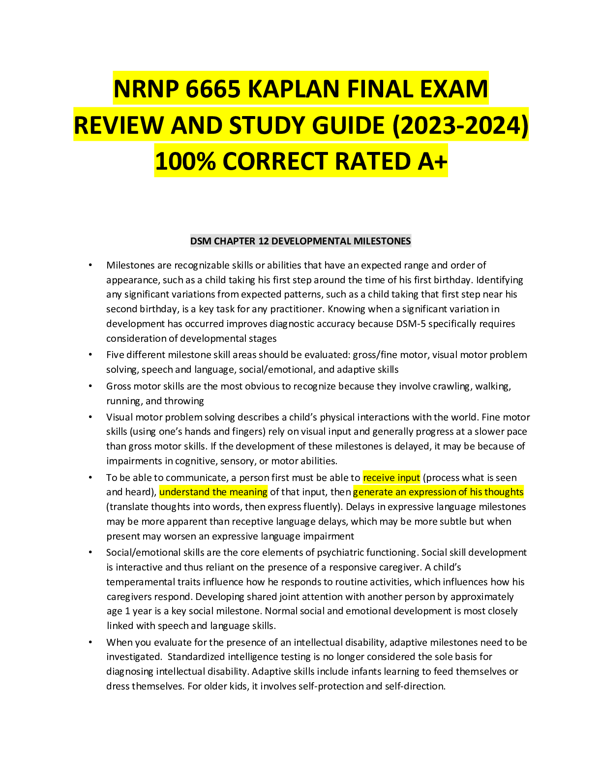Preview image for NRNP 6665 KAPLAN FINAL EXAM  REVIEW AND STUDY GUIDE (2023-2024)  100% CORRECT RATED A+